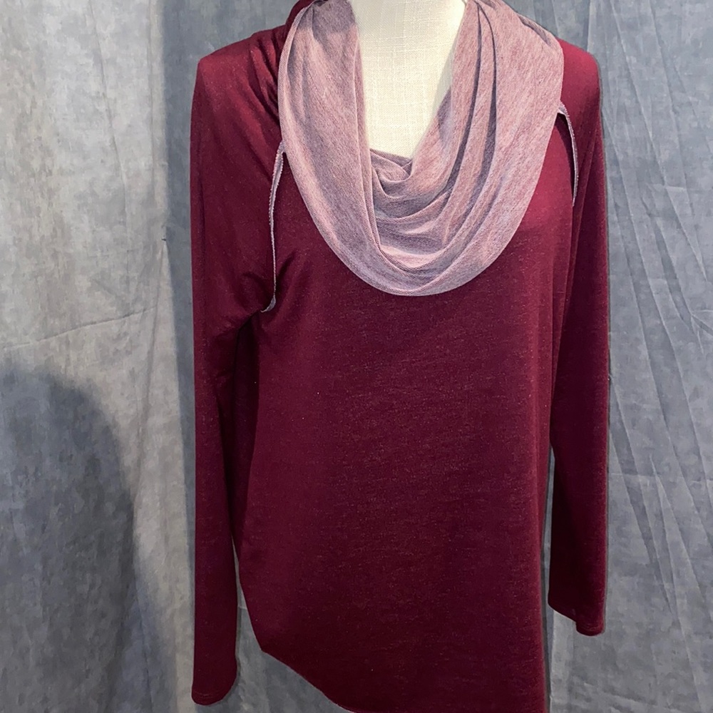 BKE Burgundy Long Sleeve Blouse with Cowl Collar